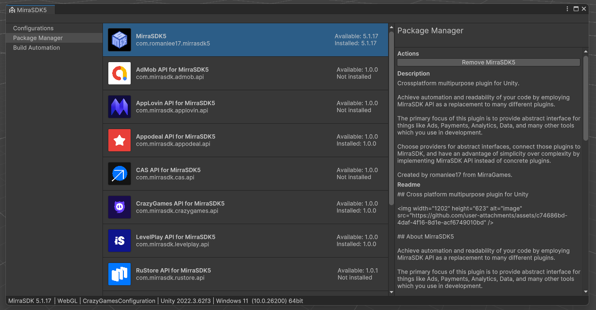 MirraSDK5 Package Manager